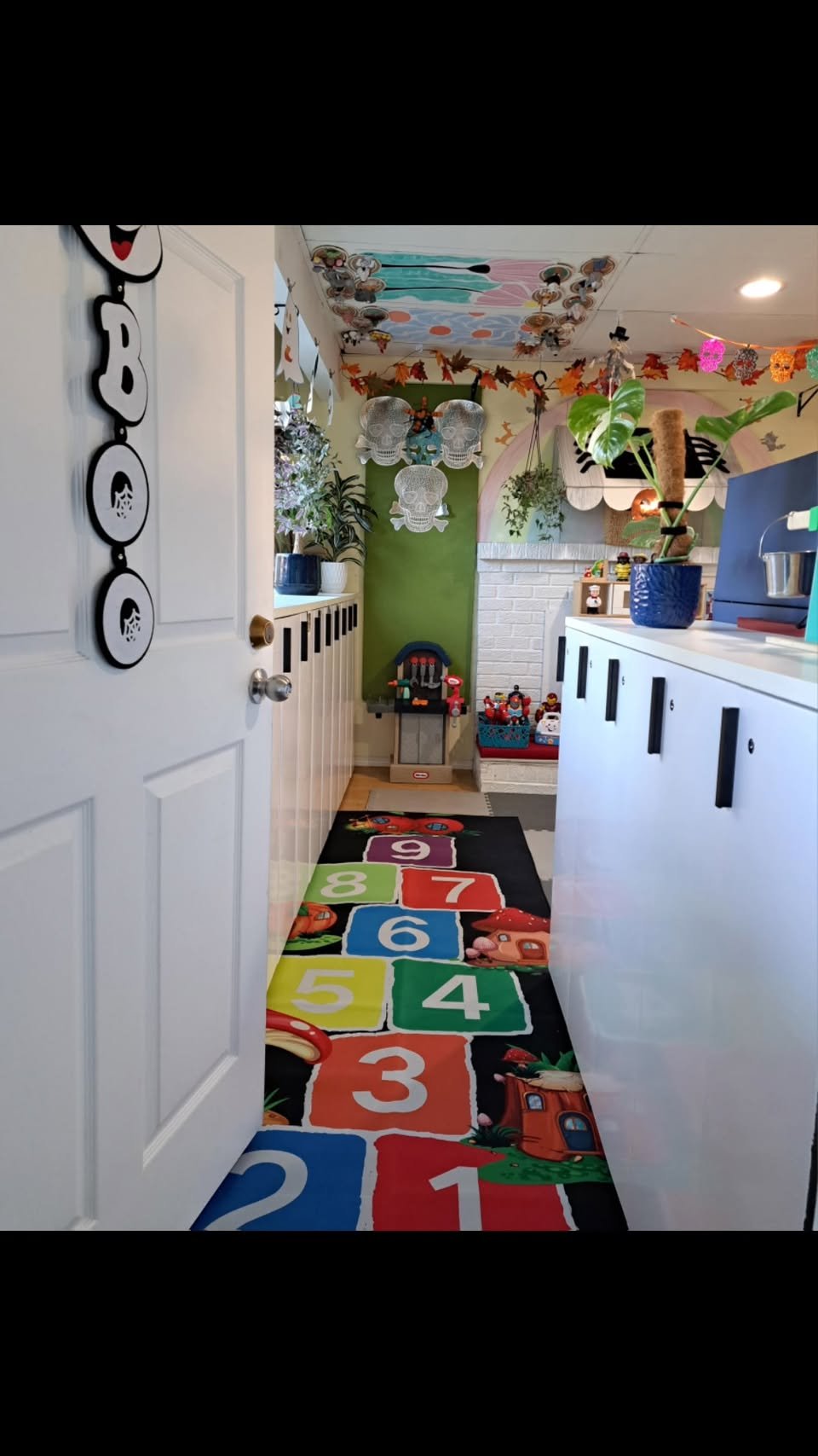 Colorful indoor play mat and entrance at Coquitlam childcare